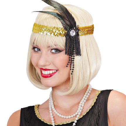 Gold Headband paljetteja höyhenet