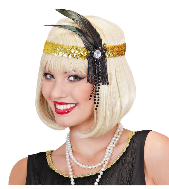 Gold Headband paljetteja höyhenet