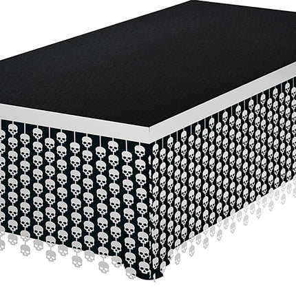 Valkoinen Halloween pöytä hame pääkallot 4m
