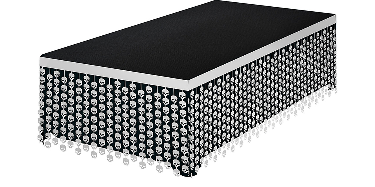 Valkoinen Halloween pöytä hame pääkallot 4m