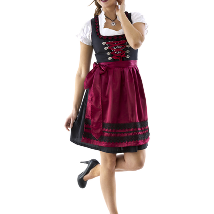 Musta Punainen Dirndl Mekko Oktoberfest Ladies Bordeaux