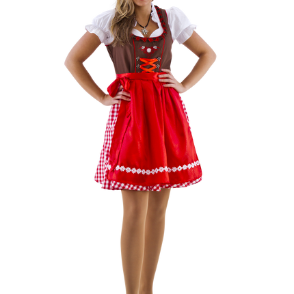 Dirndl ruskea-punainen/valkoinen ruutukuvioinen