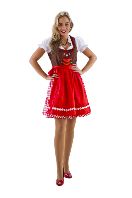 Dirndl ruskea-punainen/valkoinen ruutukuvioinen