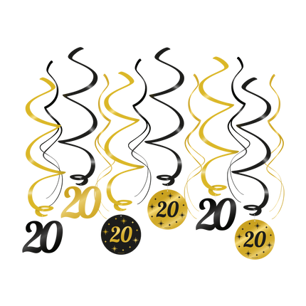 Kultainen musta roikkuva koriste 20 vuotta 70cm