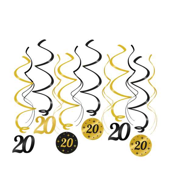 Kultainen musta roikkuva koriste 20 vuotta 70cm