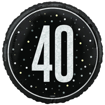 40 vuotta helium ilmapallo musta valkoinen tyhjä 45cm