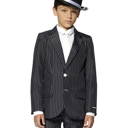 Gangsteri Pinstripe musta puku Boy Suitmeister