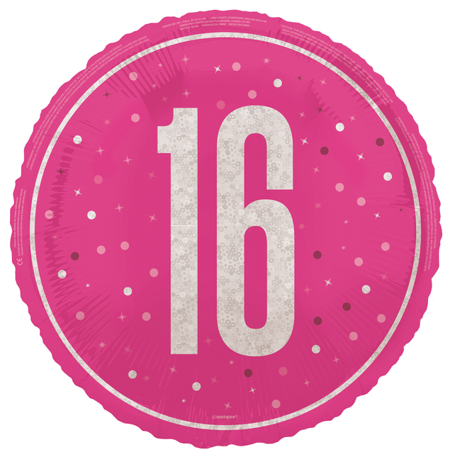 16 vuotta Helium ilmapallo vaaleanpunainen tyhjä 45cm