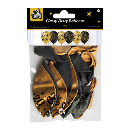 Kultainen musta ilmapallot 20 vuotta 30cm 6kpl