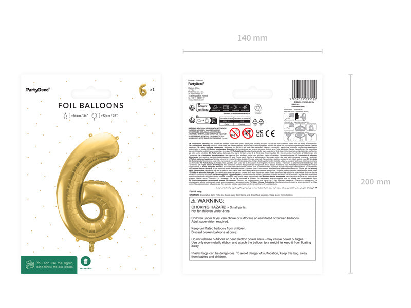 6 vuoden kuva ilmapallo kultainen tyhjä 72cm