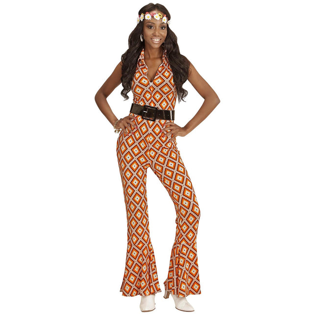 Disco 70S Jumpsuit Oranssi Hyvät ruudullinen