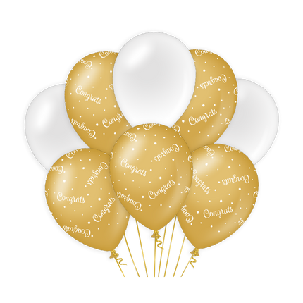 Ilmapallot Onnittelut kultainen valkoinen 30cm 6kpl