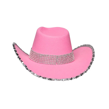 Vaaleanpunainen cowboy hattu glitter