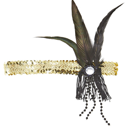 Gold Headband paljetteja höyhenet