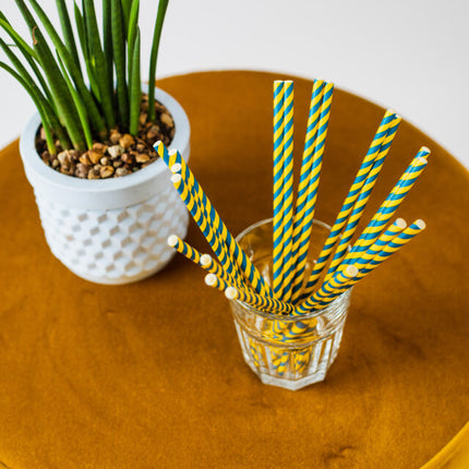 Sininen keltainen oljet pahvi 20kpl