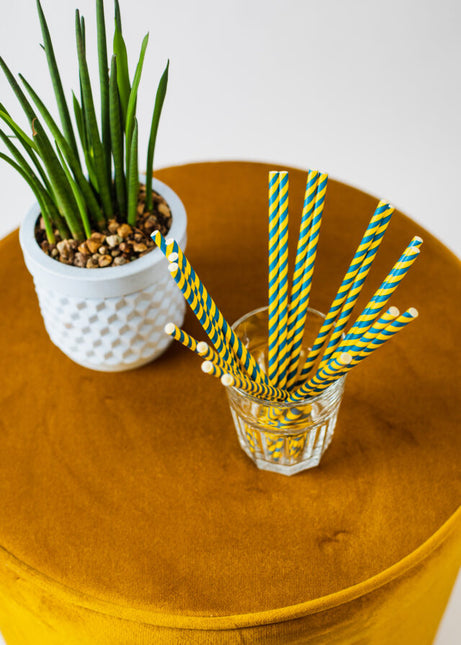 Sininen keltainen oljet pahvi 20kpl