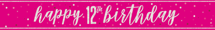 Hyvää syntymäpäivää banneri vaaleanpunainen 12 vuotta 2.74m