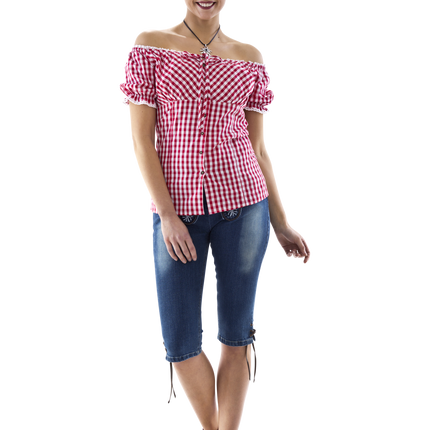 Carmen pusero punavalkoruutuinen, rusettinauha