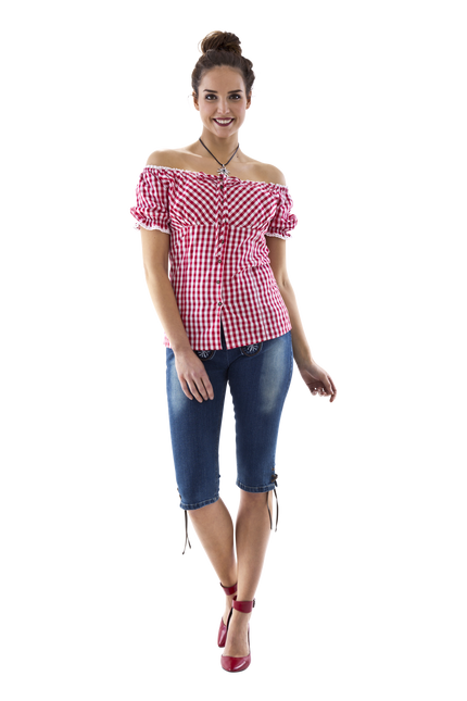 Carmen pusero punavalkoruutuinen, rusettinauha