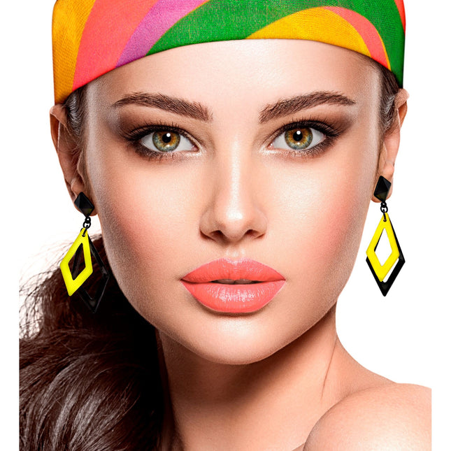 Neon 80S korvakorut Musta Keltainen