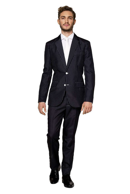 Gangsteri Pinstripe musta puku Miehet Suitmeister