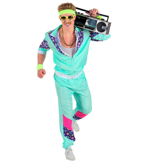 Neon 80S Verryttelypuku Vikaantunut vaaleansininen