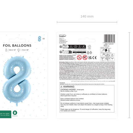 8 vuoden kuva ilmapallo vaaleansininen tyhjä 72cm