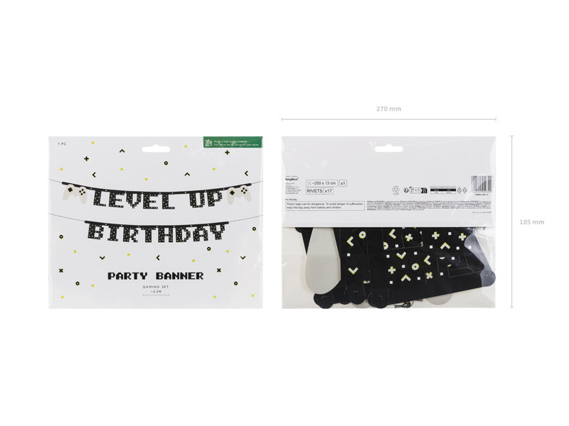 Gaming Party Banner Level Up syntymäpäivä 2.5m