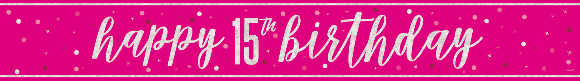 Hyvää syntymäpäivää banneri vaaleanpunainen 15 vuotta 2.74m
