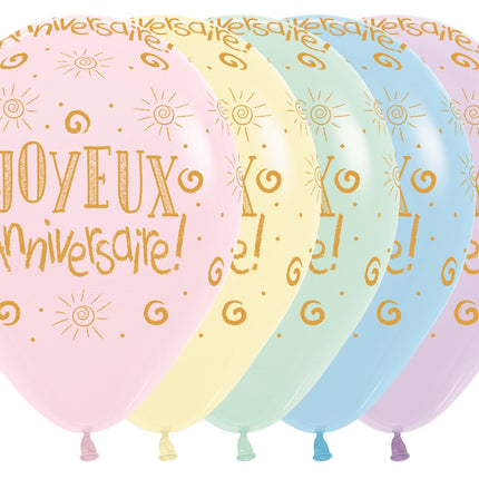 Ilmapallot Joyeux Anniversaire Pastel Matte Mix 30cm 25kpl