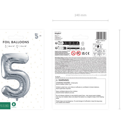 5 vuoden kuva ilmapallo hopea tyhjä 72cm