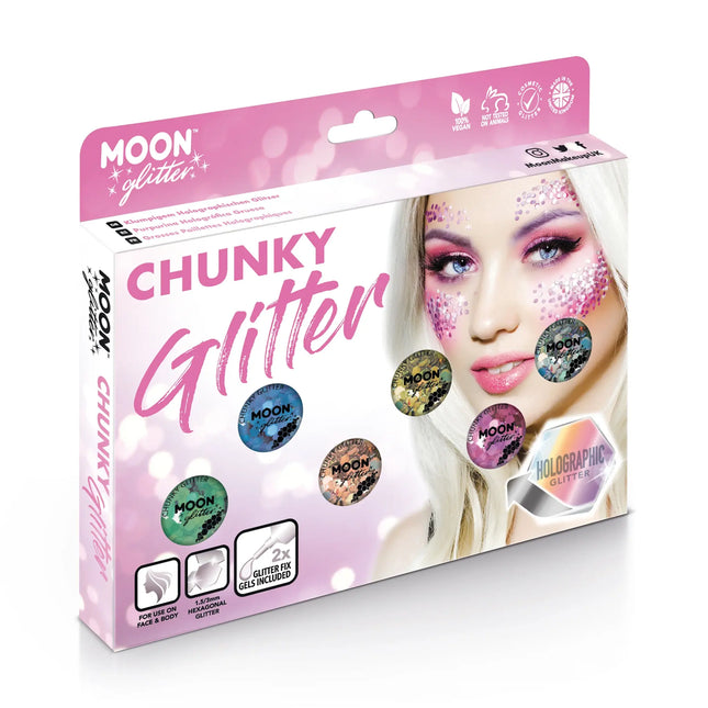 Moon Glitter Holografinen Chunky Glitter Vihreä 3g