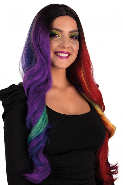 Peruukki Selena Pitkä kiharat sateenkaari kaksi puolta