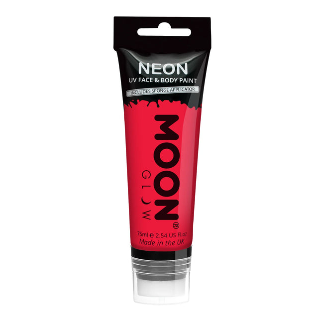 Moon Glow Neon UV kasvomaali sienellä Intense Red 75ml