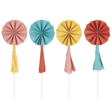 Värilliset Cupcake Toppers Mini tuuletin tupsut 8kpl