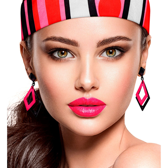 Neon 80S korvakorut Musta Vaaleanpunainen