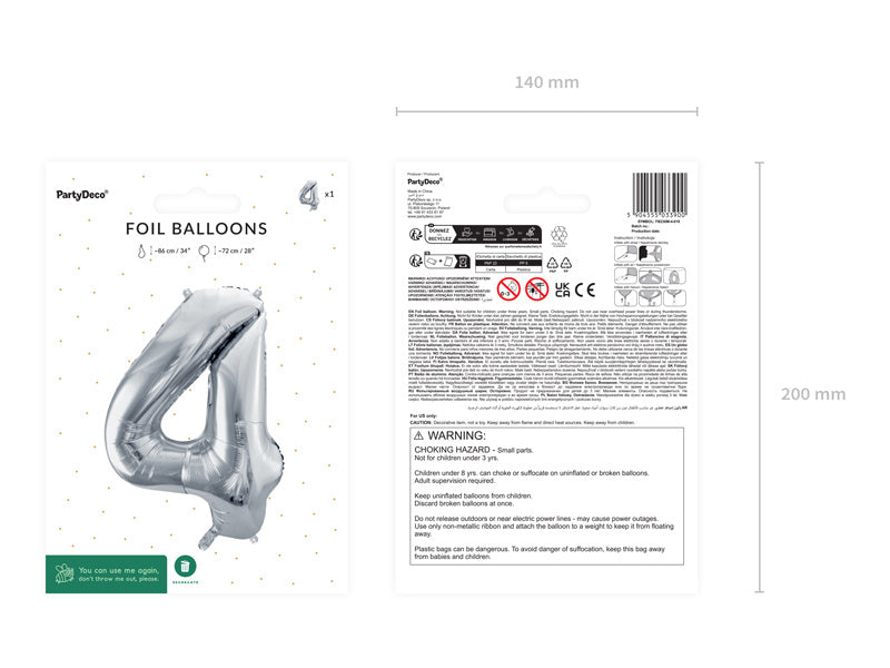 4 vuoden kuva ilmapallo hopea tyhjä 72cm