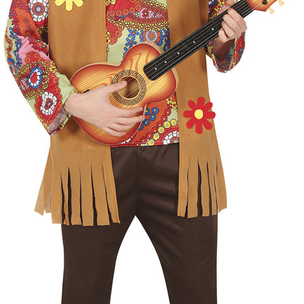 Hippie 60S puku värilliset miehet ruskealla liivillä