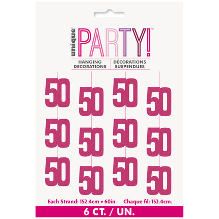 50 vuotta roikkuu koristelu vaaleanpunainen 1.52m