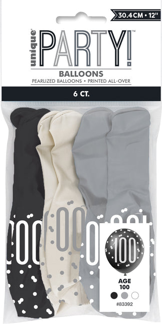 Ilmapallot 100 vuotta pisteitä musta 30cm 6kpl 6kpl