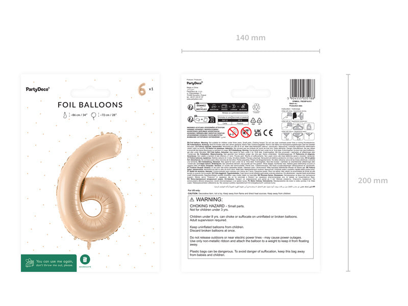 6 vuoden hahmo Ilmapallo Beige Tyhjä 72cm