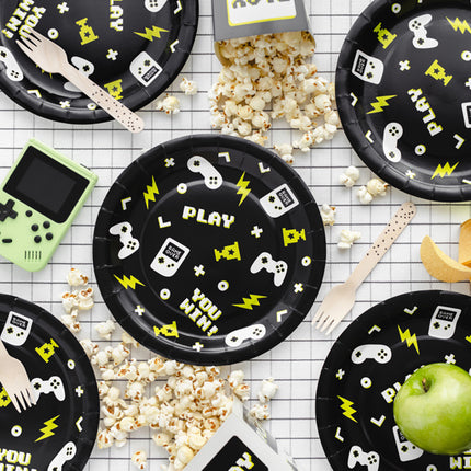 Gaming Party lautaset Musta Keltainen 23cm 6kpl