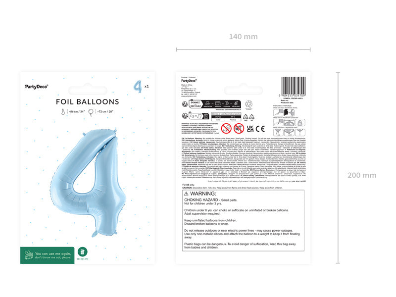 4 vuoden kuva ilmapallo vaaleansininen tyhjä 72cm