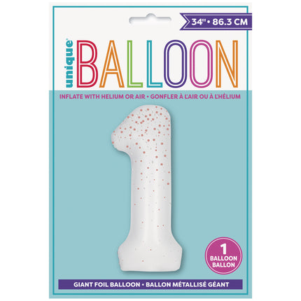 1 vuosi kuva ilmapallo valkoinen pisteitä 86cm