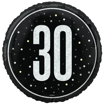 30 vuotta helium ilmapallo musta valkoinen tyhjä 45cm