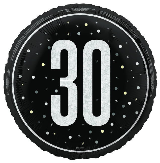 30 vuotta helium ilmapallo musta valkoinen tyhjä 45cm