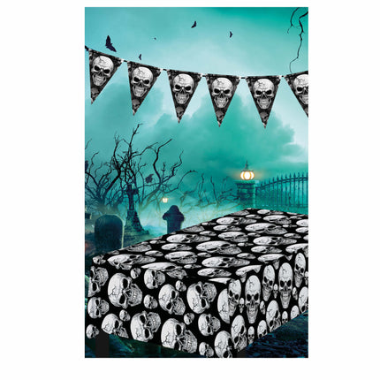 Halloween pöytäliina pääkallot 2.74m