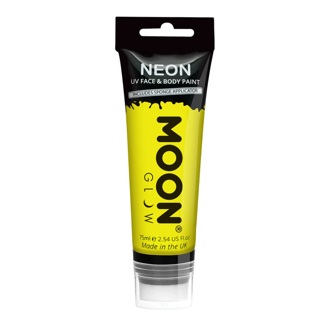 Moon Glow Neon UV kasvomaali sienellä Intensiivinen keltainen 75ml