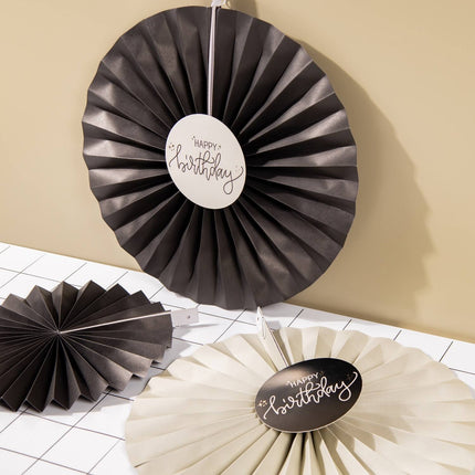 Hyvää syntymäpäivää paperituulettimet musta 3kpl