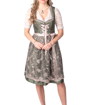 Vaaleanpunainen Valkoinen Creme Dirndl Mekko Oktoberfest Hyvät Jaquard Harmaa Harmaa